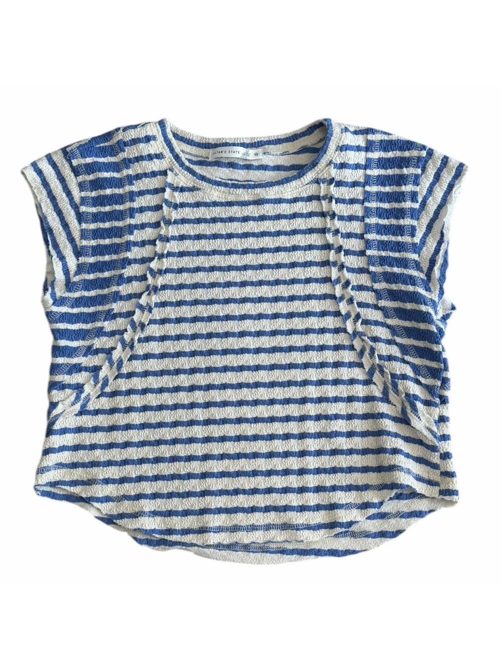 ALTAR'D STATE Blue and Cream Striped Textured Cap Sleeve Blouse Size XS